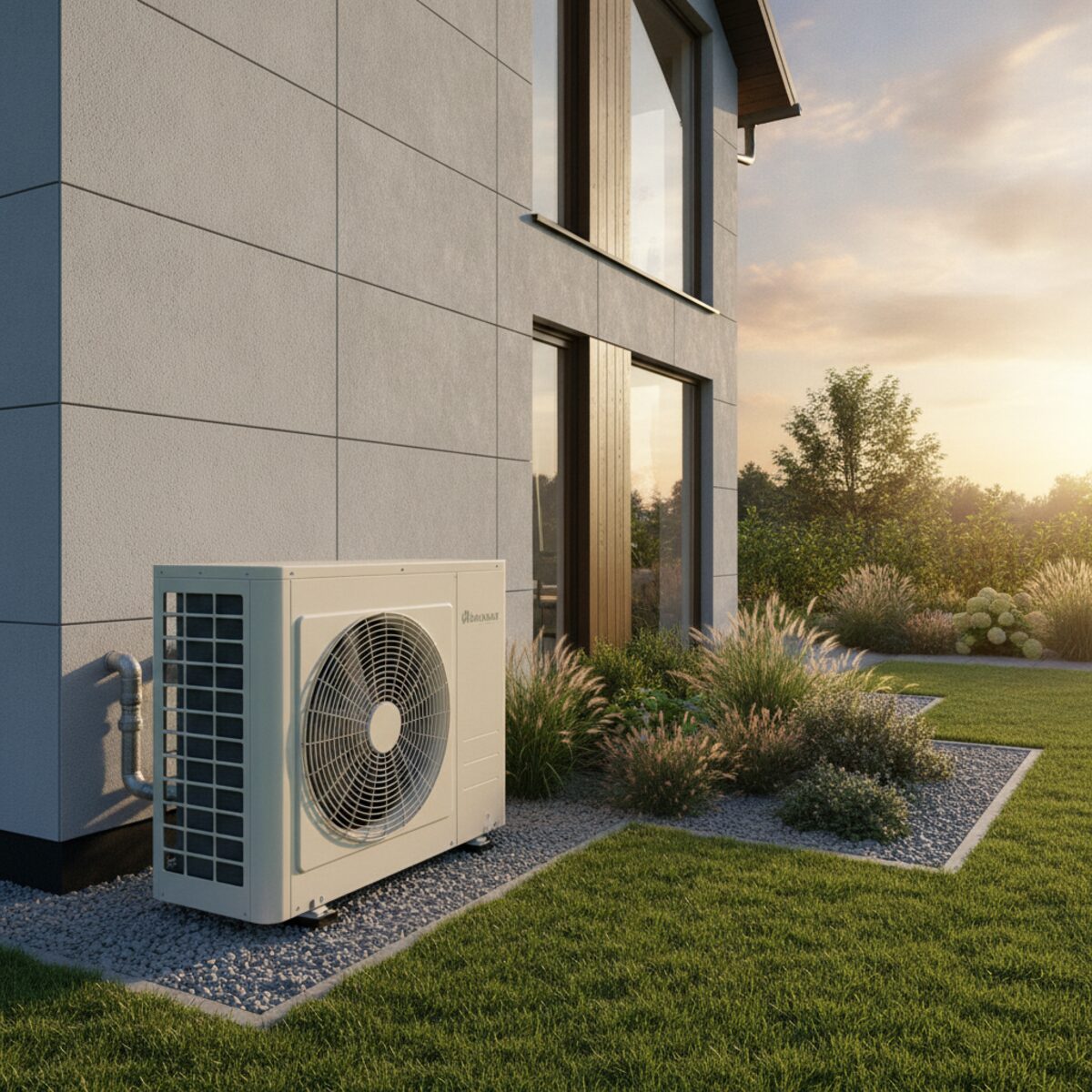 Pompe à chaleur air/eau installée devant une maison individuelle